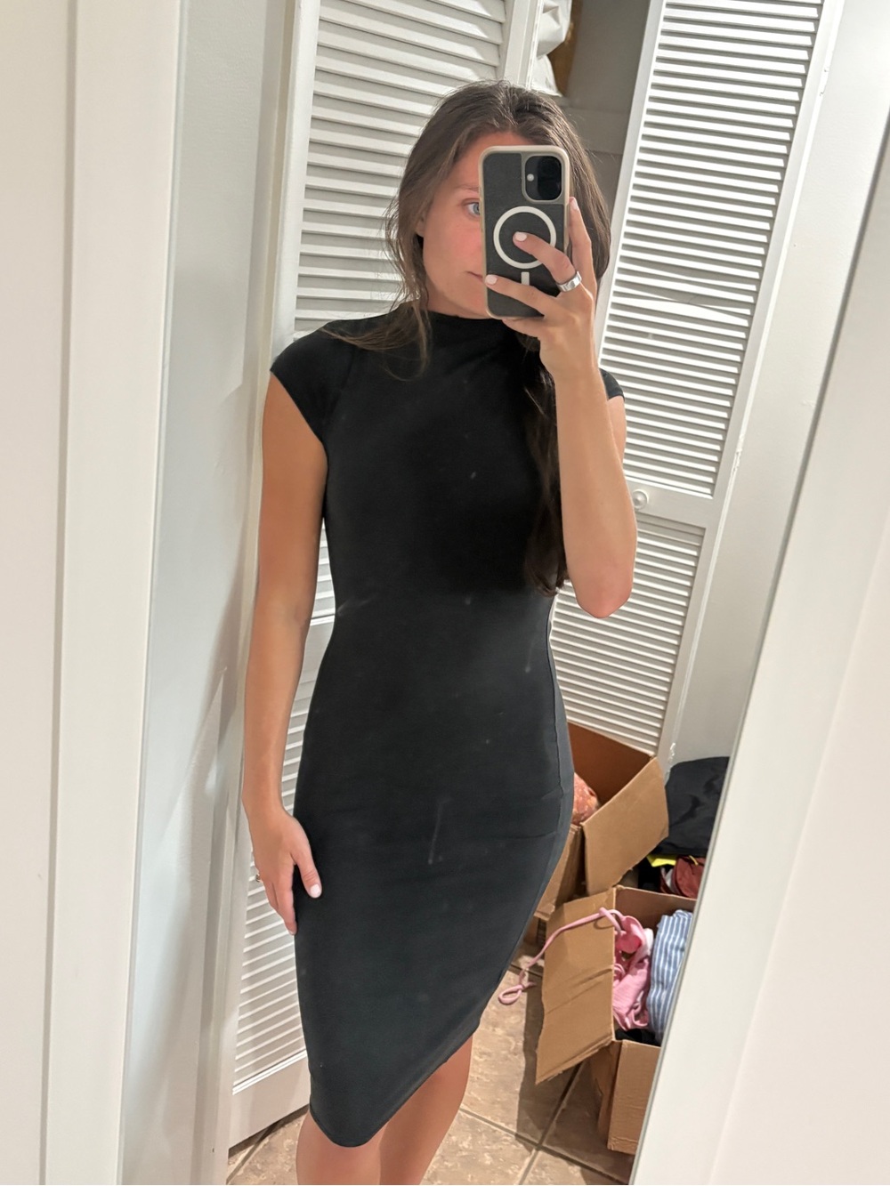 Mikey & Joey Classic Black Cap-Sleeve Bodycon Dress